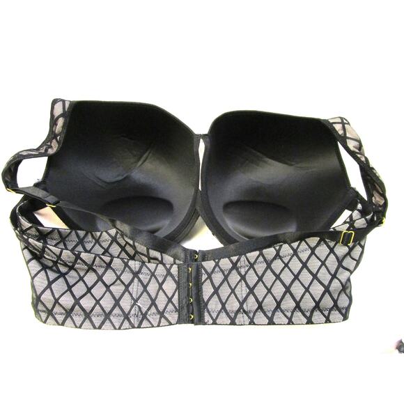 Ashley Stewart Butterfly Bra Full Figure Plunge w/Extender Sexy Black Mesh 44DD - Picture 2 of 9